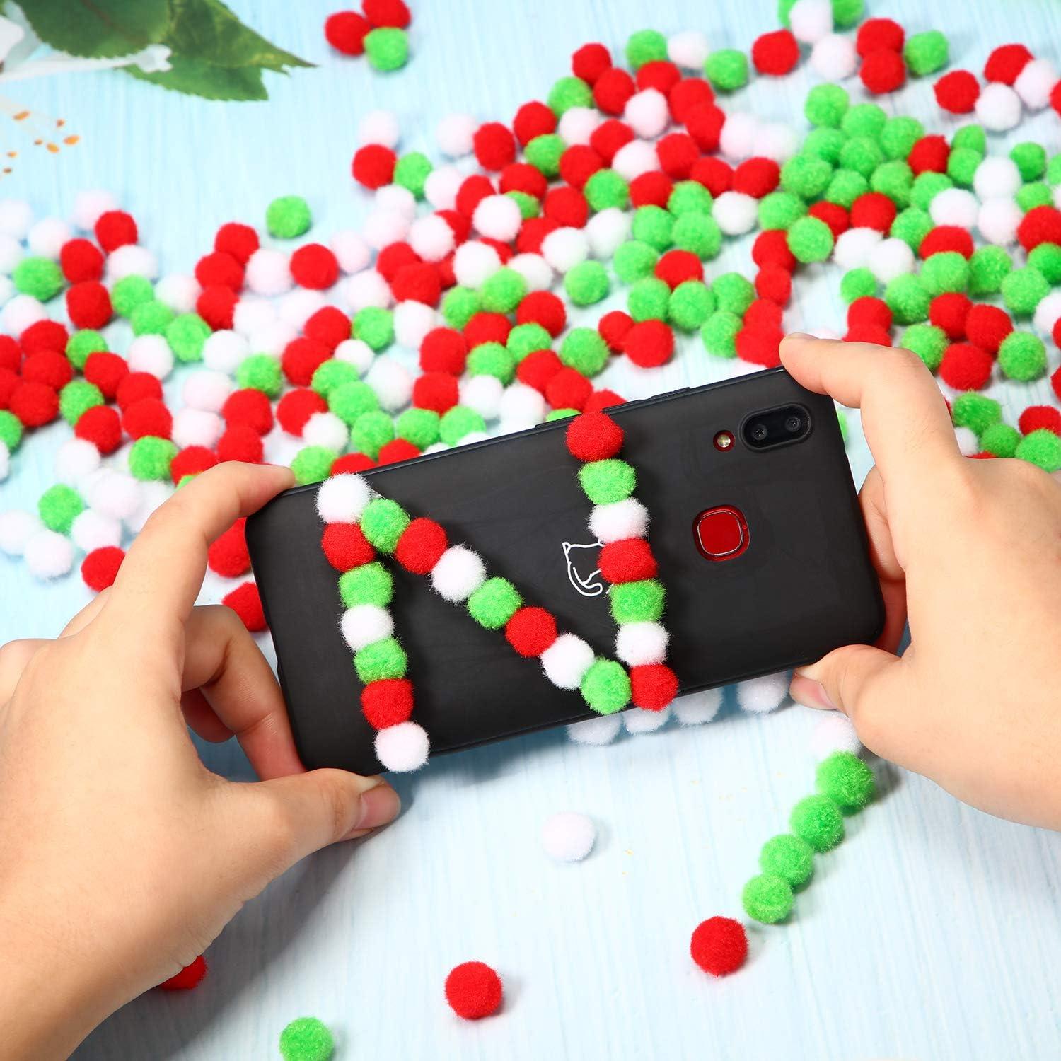 image2000 Pieces 05 Inch Christmas Pom Poms Crafts Mini Pompoms Balls for Craft DIY and Hobby Supplies WhiteGreenRedWhite Fruit Green Red