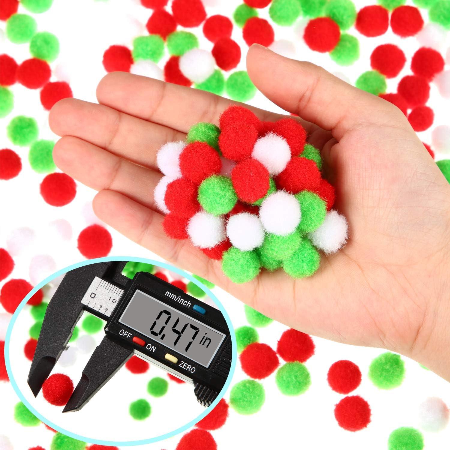 image2000 Pieces 05 Inch Christmas Pom Poms Crafts Mini Pompoms Balls for Craft DIY and Hobby Supplies WhiteGreenRedWhite Fruit Green Red