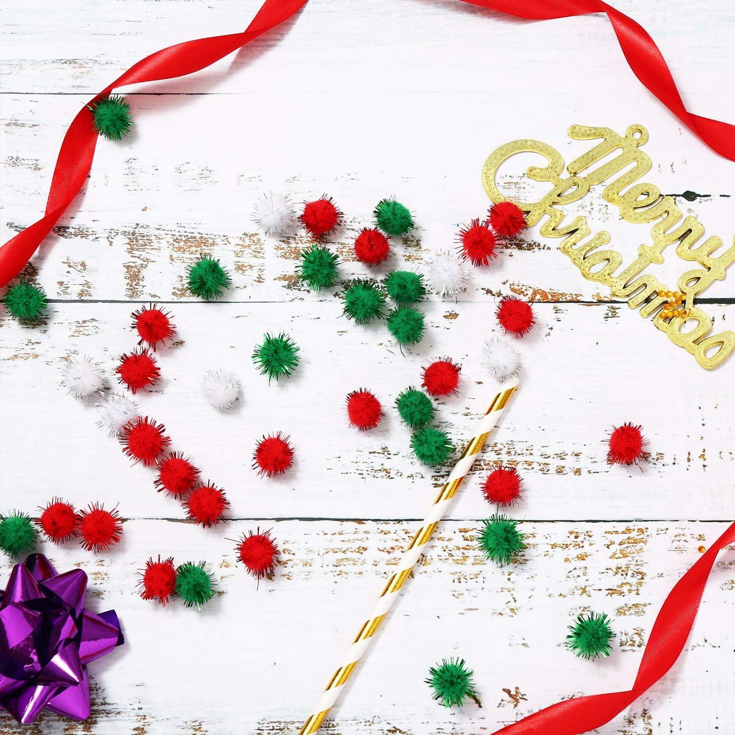 imageShappy 100 Pieces Christmas Pom Poms Glitter Small Mini for Arts Crafts DIY Green White and Red Balls for Hobby Supplies Holiday Decorations 25 mm15 mm