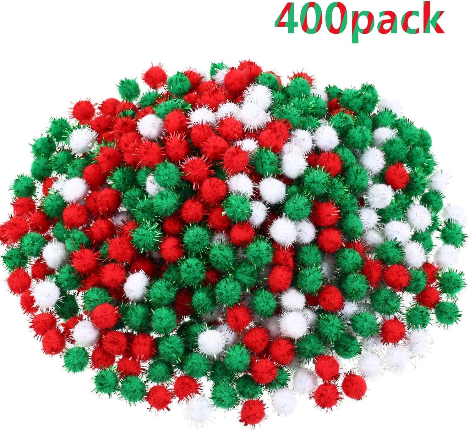 imageShappy 100 Pieces Christmas Pom Poms Glitter Small Mini for Arts Crafts DIY Green White and Red Balls for Hobby Supplies Holiday Decorations 25 mm15 mm