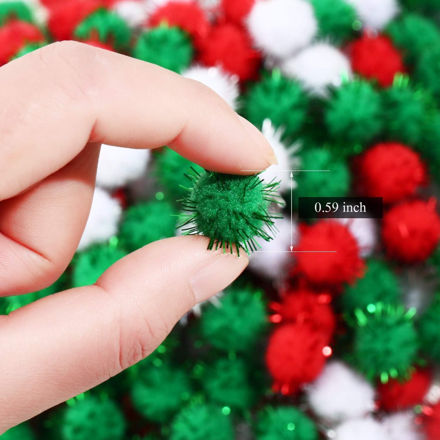 imageShappy 100 Pieces Christmas Pom Poms Glitter Small Mini for Arts Crafts DIY Green White and Red Balls for Hobby Supplies Holiday Decorations 25 mm15 mm