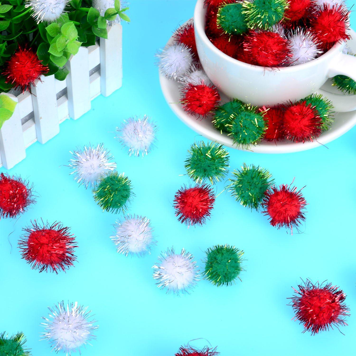 imageShappy 100 Pieces Christmas Pom Poms Glitter Small Mini for Arts Crafts DIY Green White and Red Balls for Hobby Supplies Holiday Decorations 25 mm20 mm