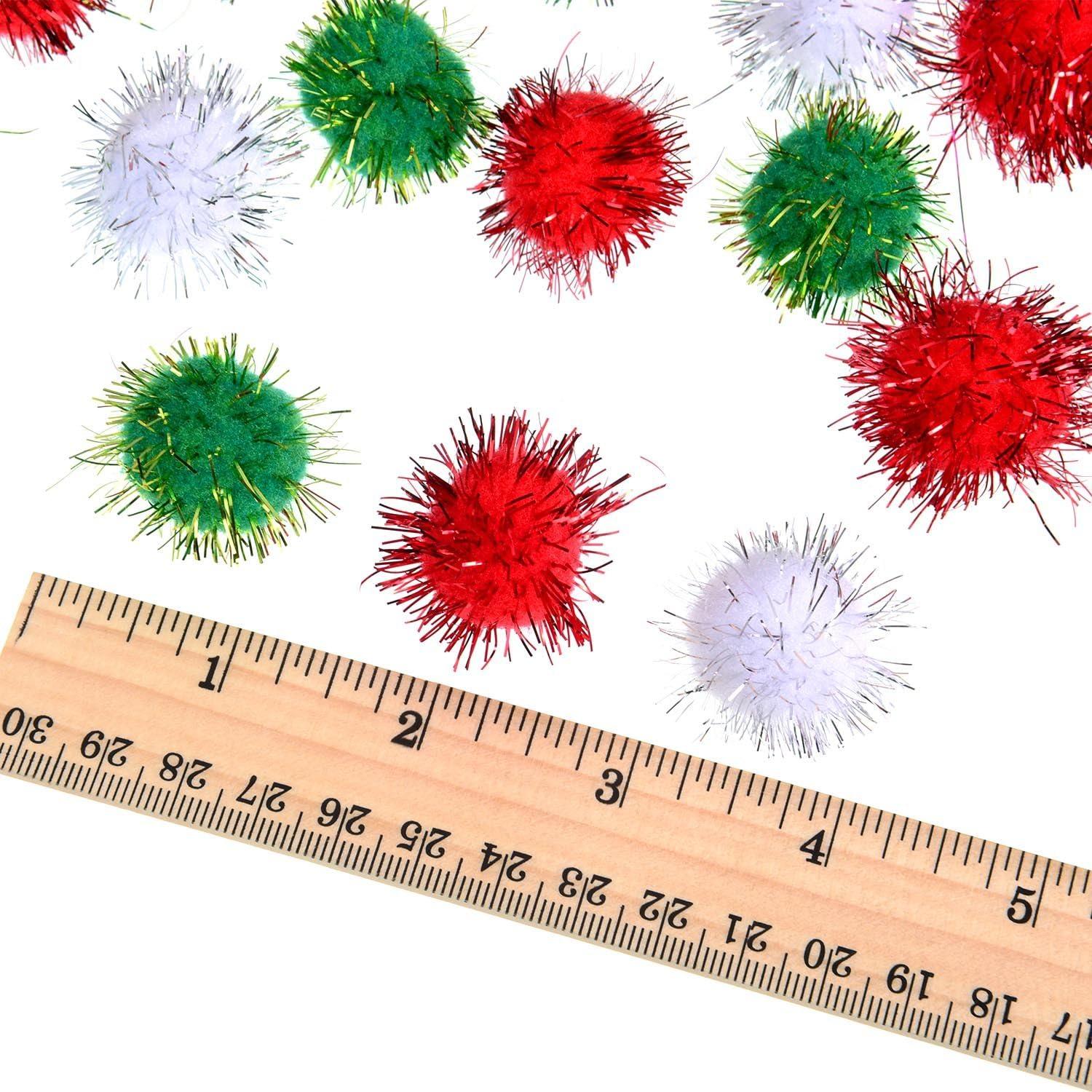 imageShappy 100 Pieces Christmas Pom Poms Glitter Small Mini for Arts Crafts DIY Green White and Red Balls for Hobby Supplies Holiday Decorations 25 mm20 mm