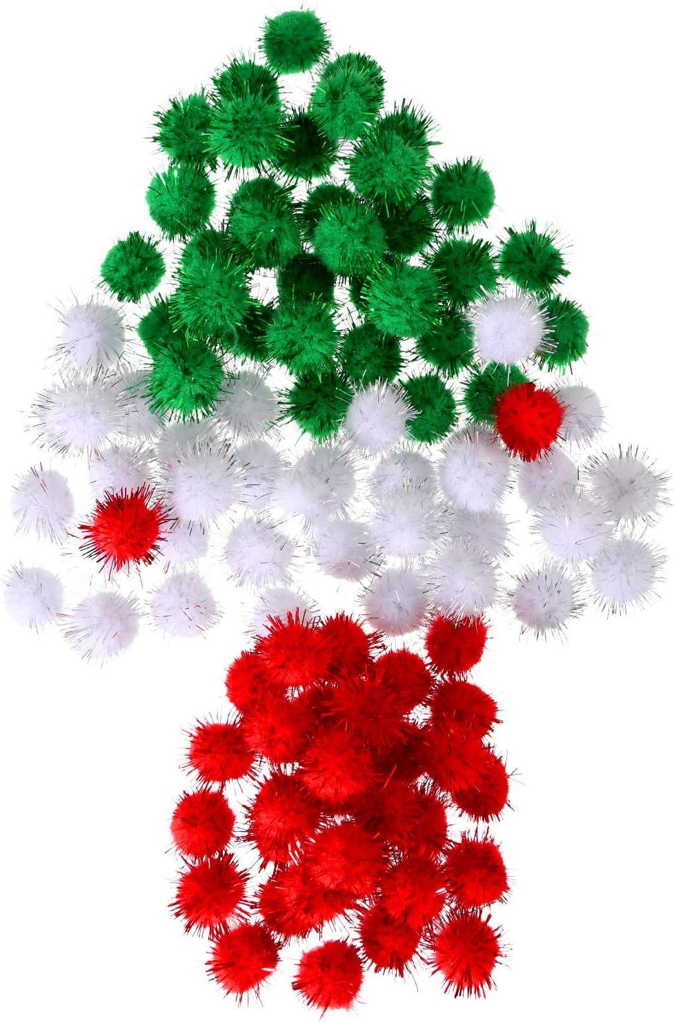imageShappy 100 Pieces Christmas Pom Poms Glitter Small Mini for Arts Crafts DIY Green White and Red Balls for Hobby Supplies Holiday Decorations 25 mm25 mm