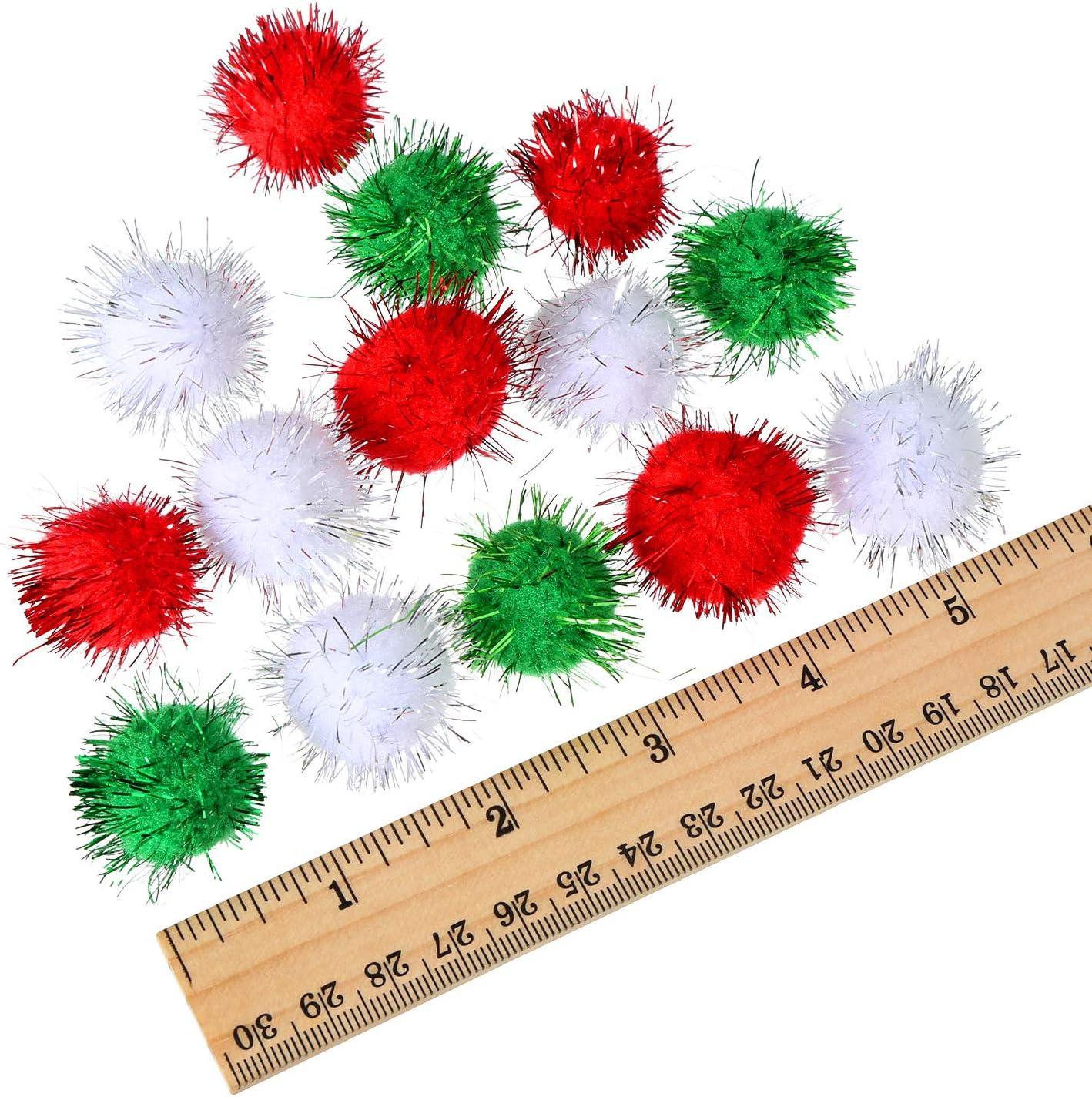 imageShappy 100 Pieces Christmas Pom Poms Glitter Small Mini for Arts Crafts DIY Green White and Red Balls for Hobby Supplies Holiday Decorations 25 mm25 mm