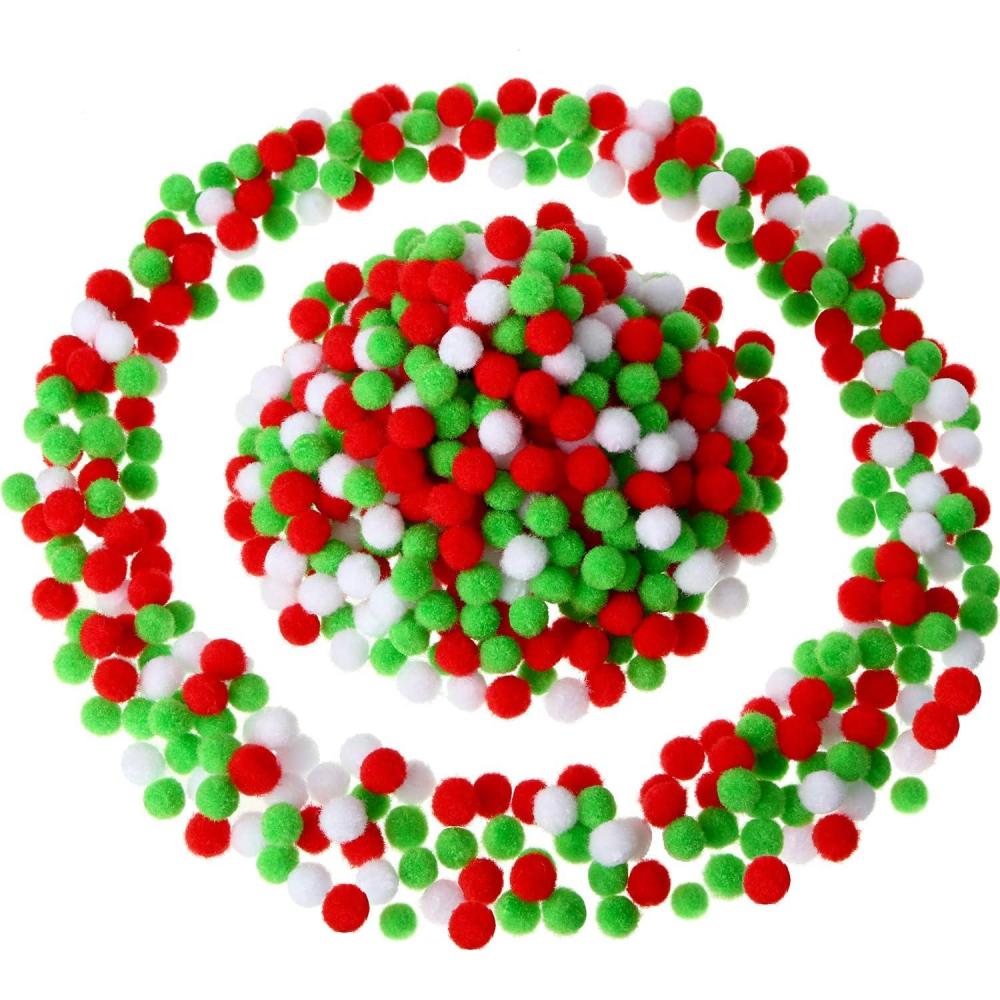 image2000 Pieces 05 Inch Christmas Pom Poms Crafts Mini Pompoms Balls for Craft DIY and Hobby Supplies WhiteGreenRedWhite Fruit Green Red