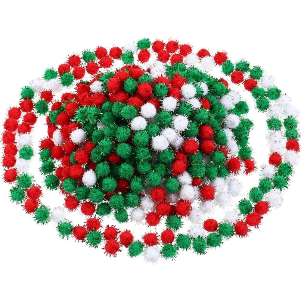imageShappy 100 Pieces Christmas Pom Poms Glitter Small Mini for Arts Crafts DIY Green White and Red Balls for Hobby Supplies Holiday Decorations 25 mm15 mm