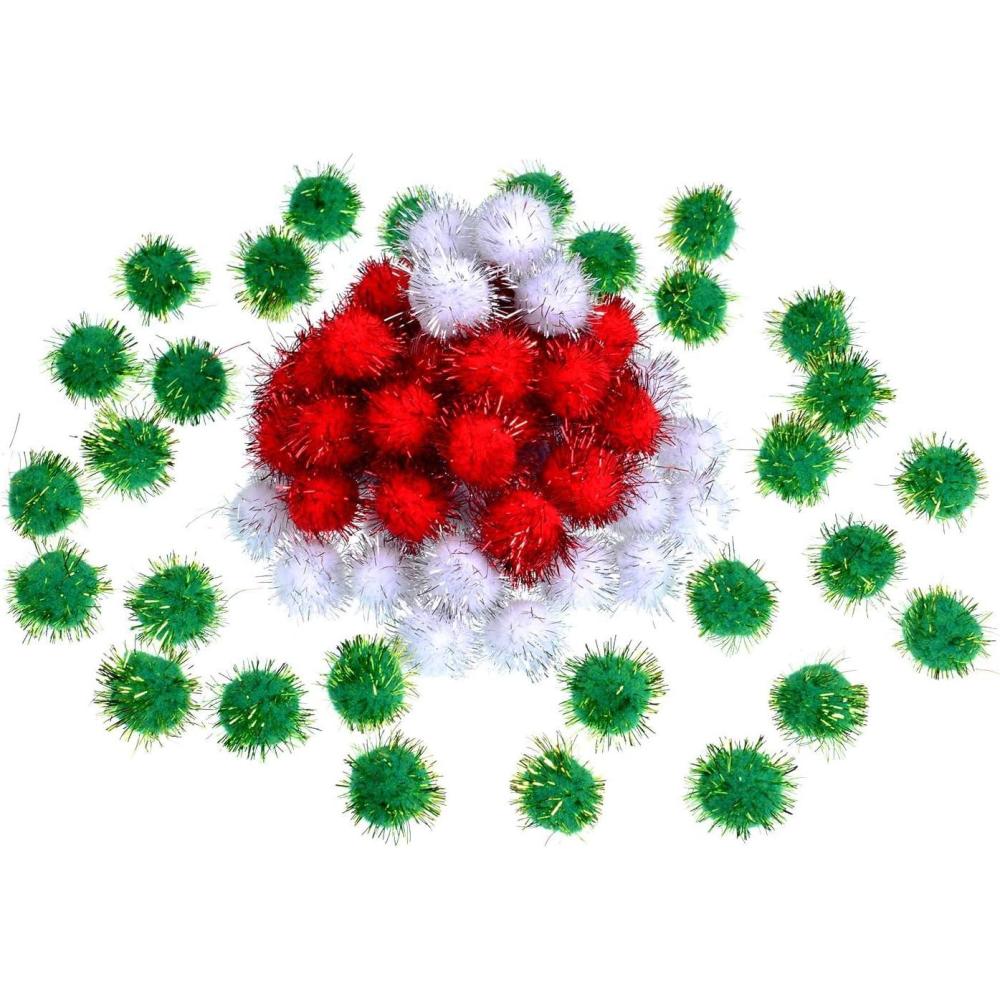imageShappy 100 Pieces Christmas Pom Poms Glitter Small Mini for Arts Crafts DIY Green White and Red Balls for Hobby Supplies Holiday Decorations 25 mm20 mm