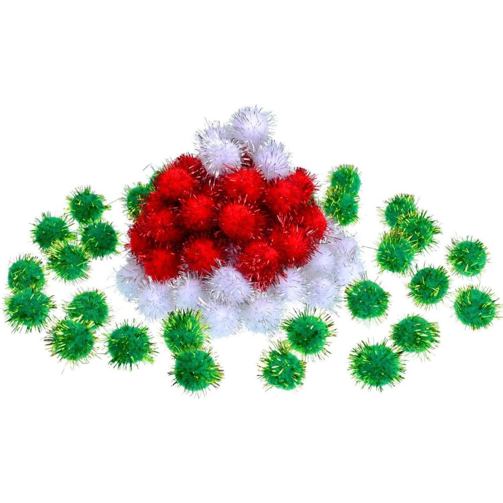 imageShappy 100 Pieces Christmas Pom Poms Glitter Small Mini for Arts Crafts DIY Green White and Red Balls for Hobby Supplies Holiday Decorations 25 mm25 mm