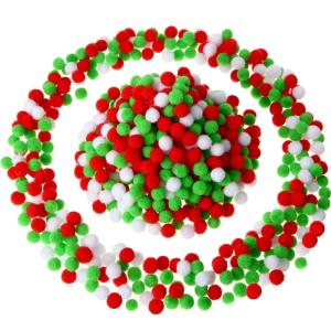 2000 Pieces 0.5 Inch Christmas Pom Poms Crafts Mini Pompoms Balls for Craft DIY and Hobby Supplies (White,Green,Red)(White  Fruit Green  Red)