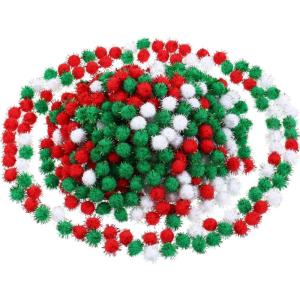 Shappy 100 Pieces Christmas Pom Poms Glitter Small Mini for Arts Crafts DIY Green White and Red Balls for Hobby Supplies Holiday Decorations (25 mm)(15 mm)