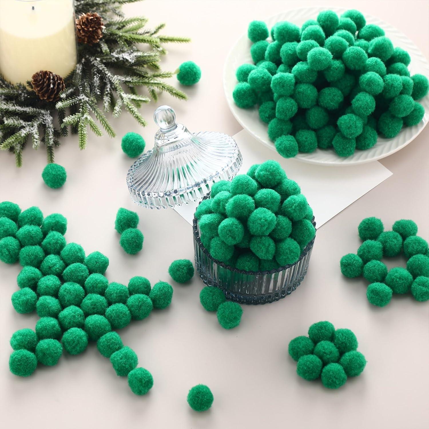 imageShappy 500 Pieces 1 Inch Pom Pom Crafts Balls for DIY Creative Pompoms Decorations Project Hobby Supplies Party DecorationsLight BlueChristmas Green