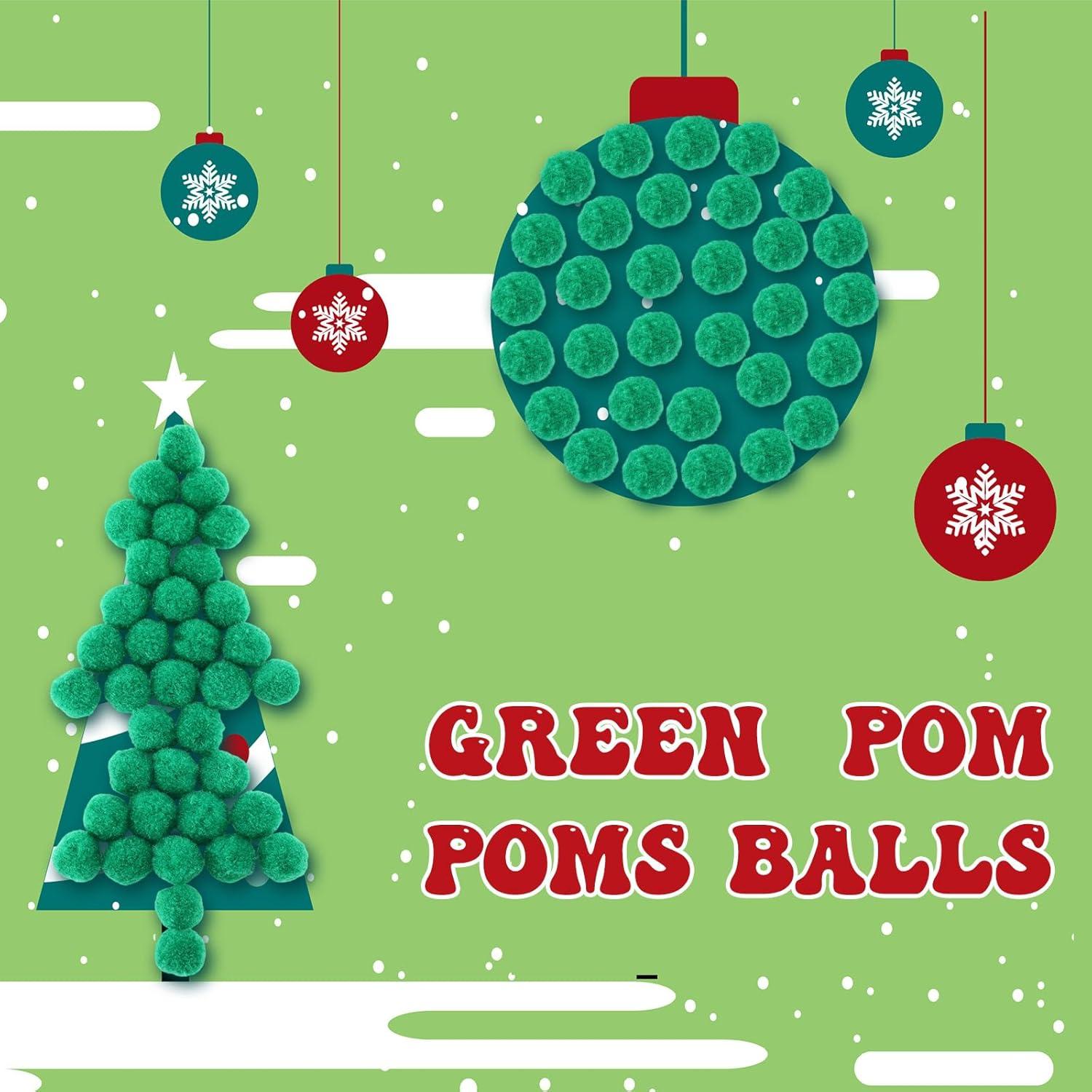 imageShappy 500 Pieces 1 Inch Pom Pom Crafts Balls for DIY Creative Pompoms Decorations Project Hobby Supplies Party DecorationsLight BlueChristmas Green