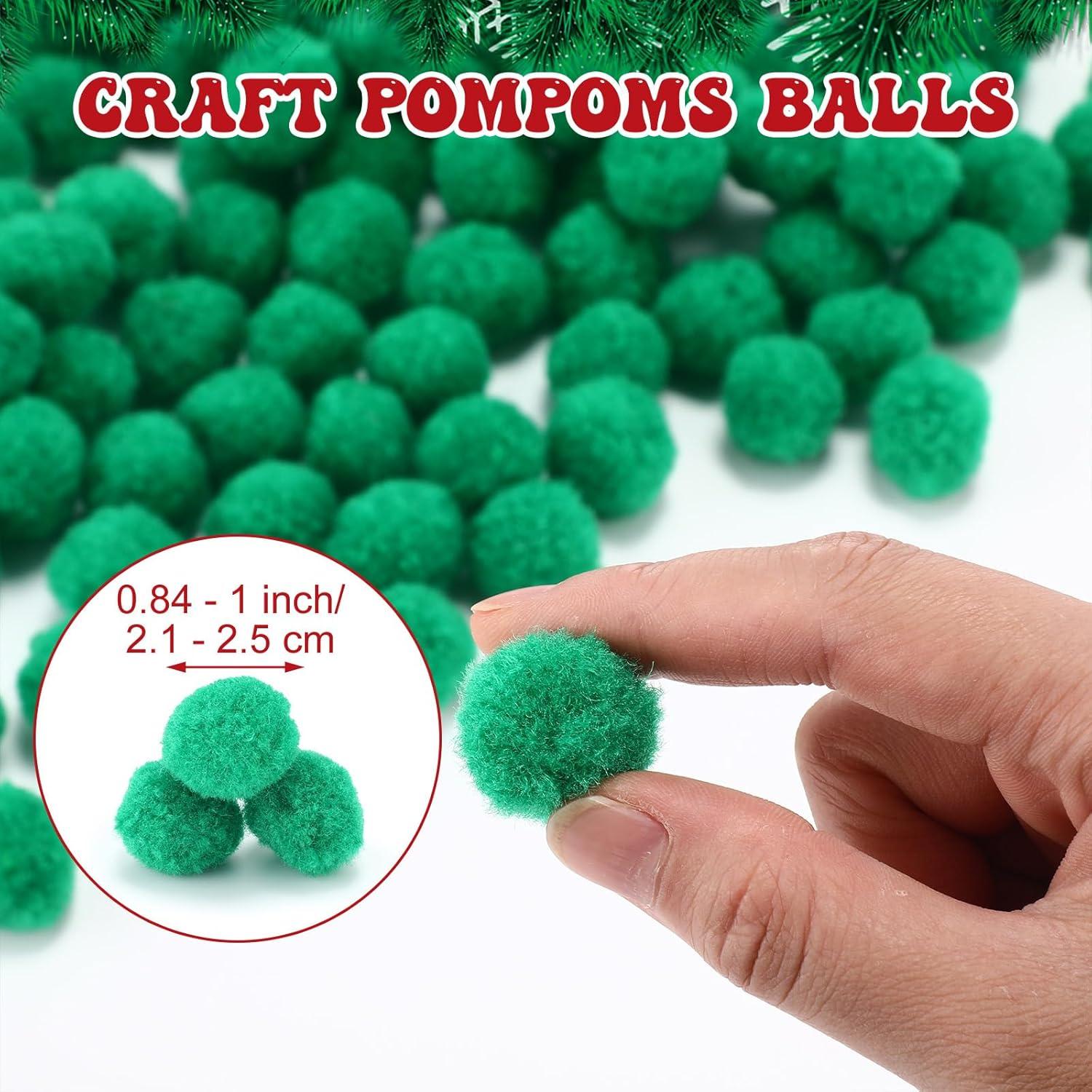 imageShappy 500 Pieces 1 Inch Pom Pom Crafts Balls for DIY Creative Pompoms Decorations Project Hobby Supplies Party DecorationsLight BlueChristmas Green