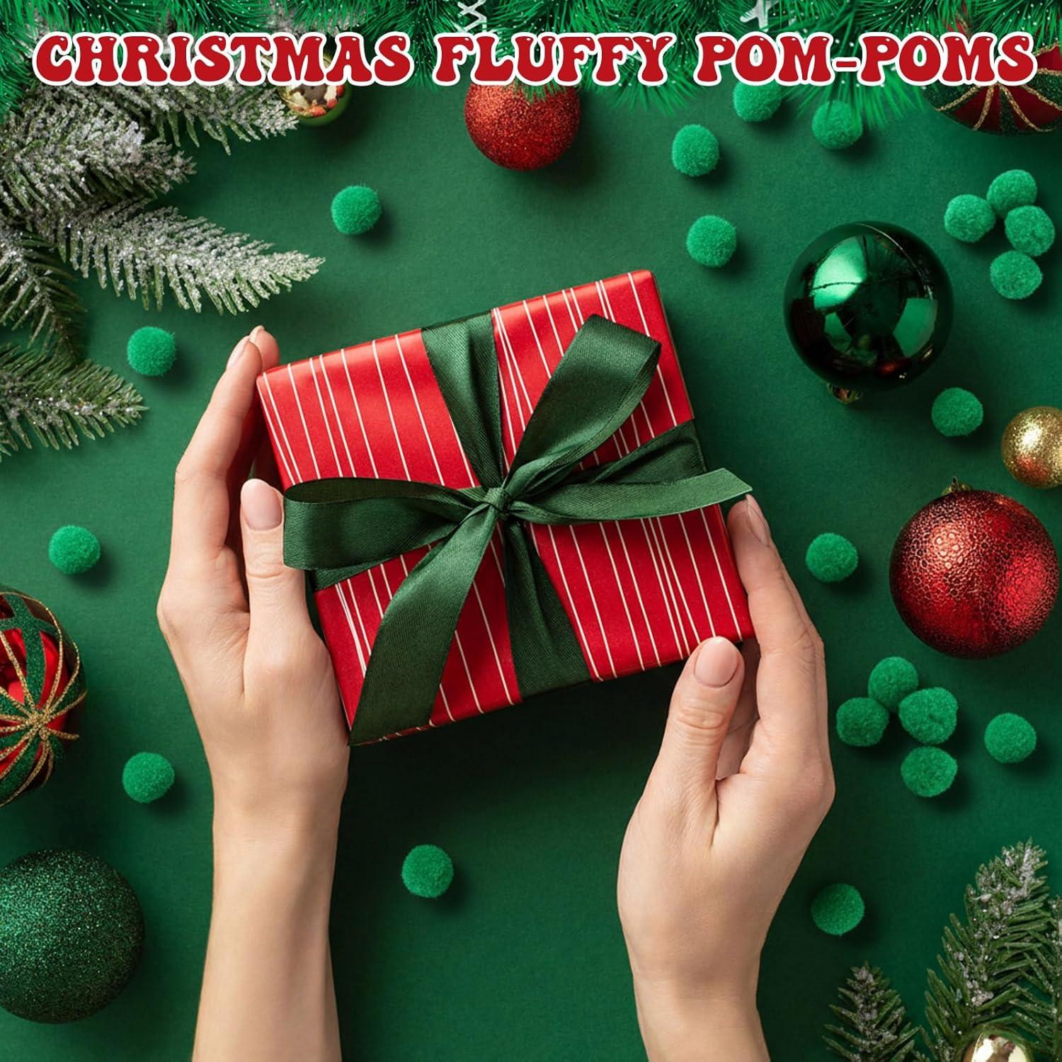 imageShappy 500 Pieces 1 Inch Pom Pom Crafts Balls for DIY Creative Pompoms Decorations Project Hobby Supplies Party DecorationsLight BlueChristmas Green