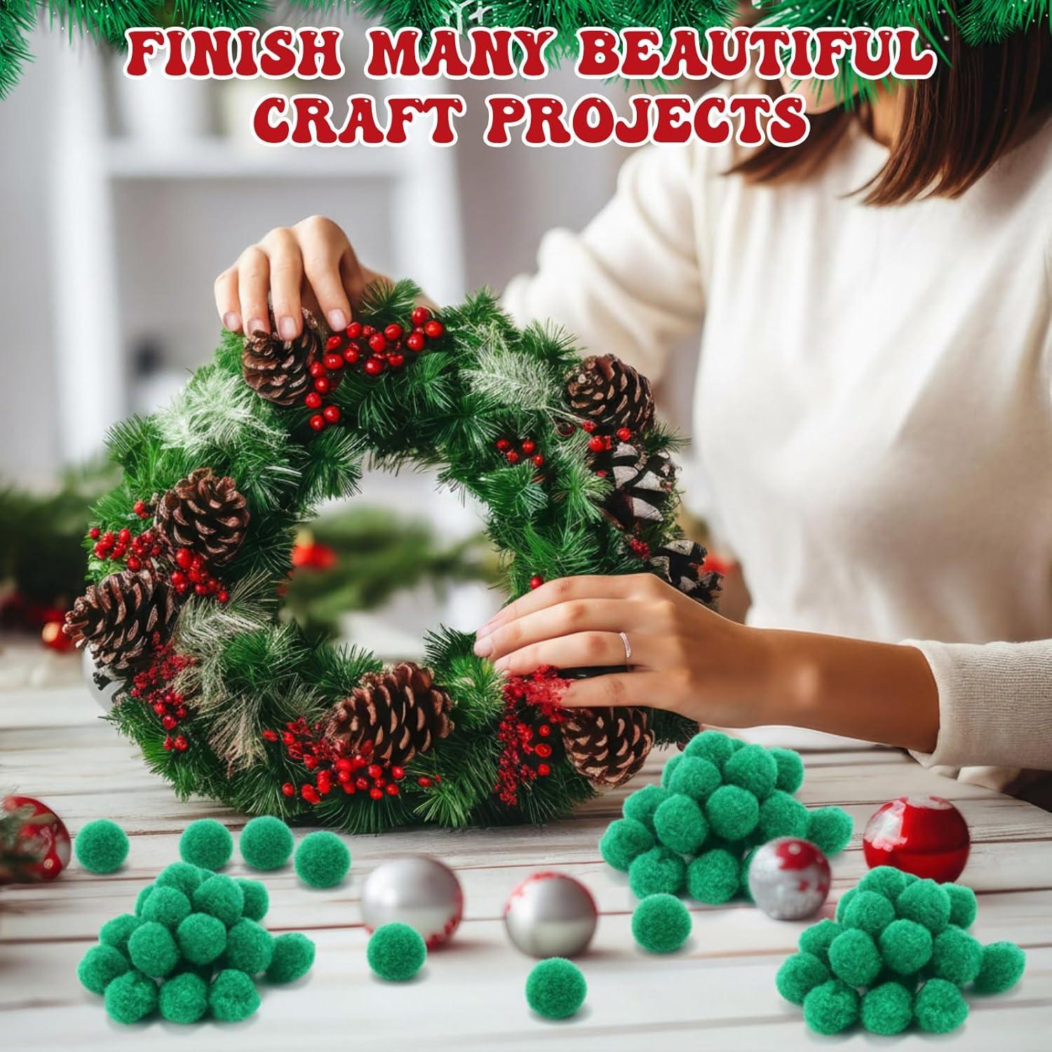 imageShappy 500 Pieces 1 Inch Pom Pom Crafts Balls for DIY Creative Pompoms Decorations Project Hobby Supplies Party DecorationsLight BlueChristmas Green