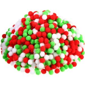 Shappy 500 Pieces 1 Inch Pom Pom Crafts Balls for DIY Creative Pompoms Decorations Project Hobby Supplies Party Decorations(Light Blue)(White  Fruit Green  Red)
