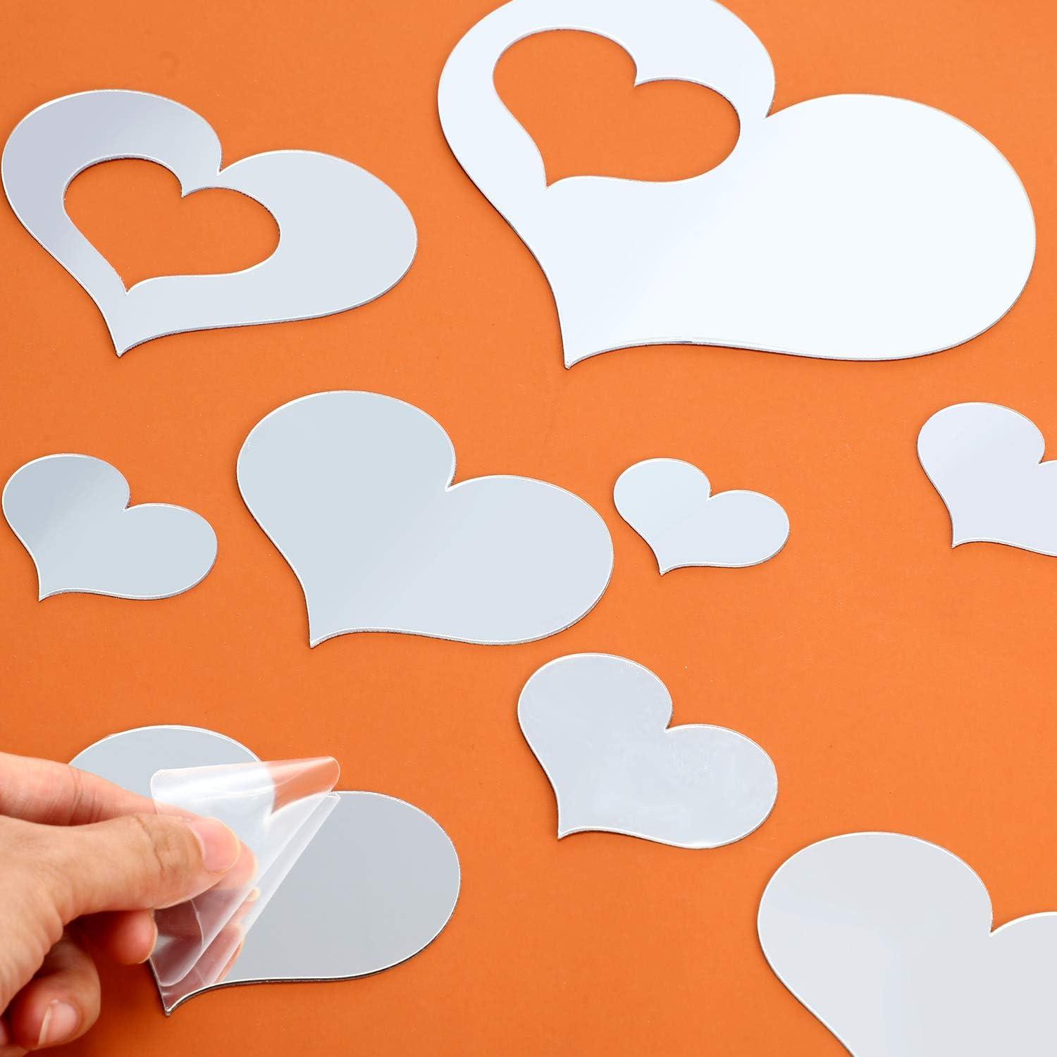 imageShappy 33 Pcs Removable Acrylic Heart Mirror Wall Sticker Love Heart Mirror Tiles Decal for Home Bedroom Living Room Bathroom Kitchen Wedding Decor