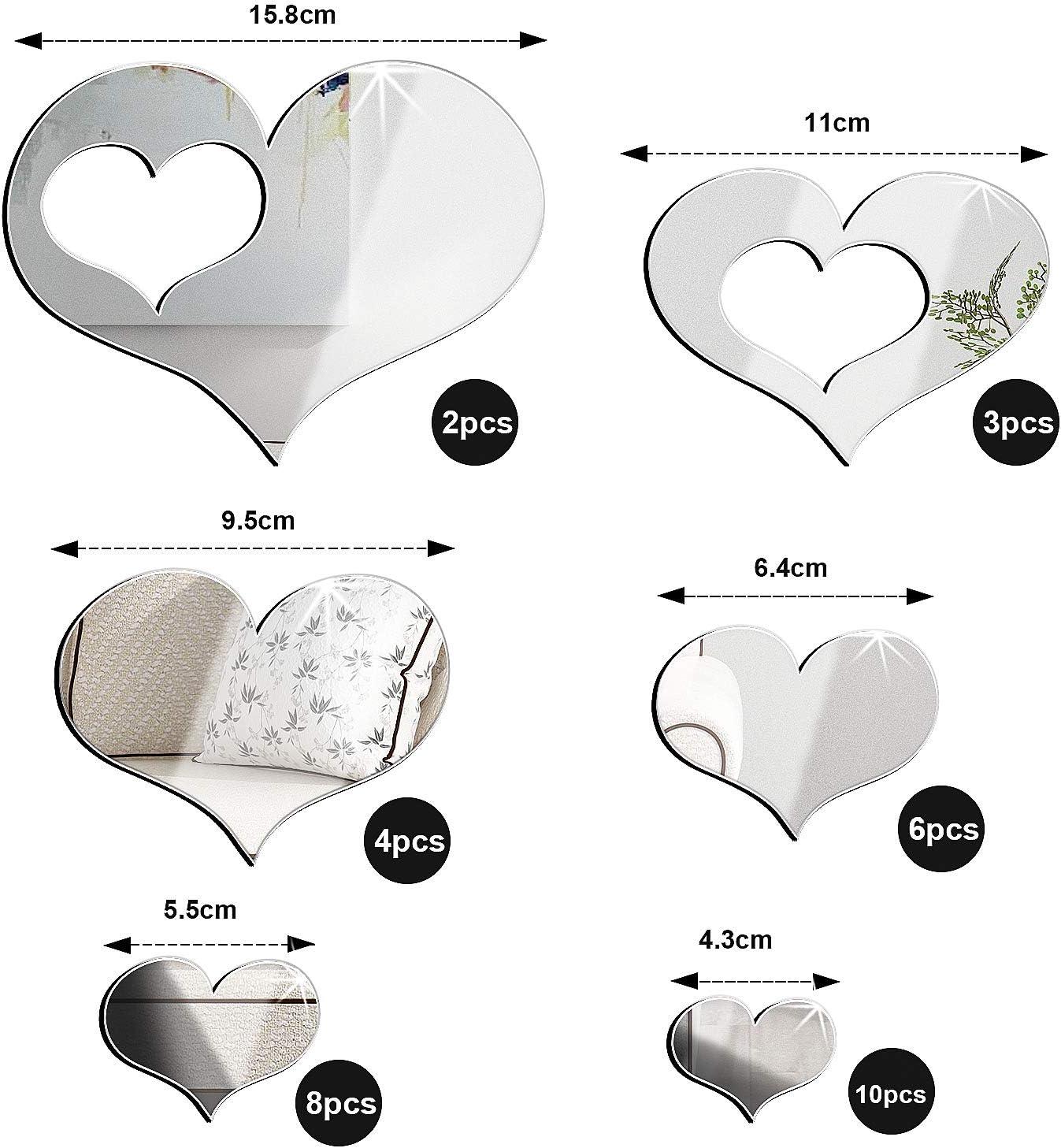 imageShappy 33 Pcs Removable Acrylic Heart Mirror Wall Sticker Love Heart Mirror Tiles Decal for Home Bedroom Living Room Bathroom Kitchen Wedding Decor