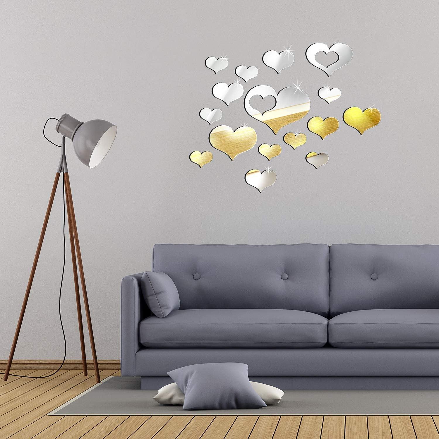 imageShappy 33 Pcs Removable Acrylic Heart Mirror Wall Sticker Love Heart Mirror Tiles Decal for Home Bedroom Living Room Bathroom Kitchen Wedding Decor