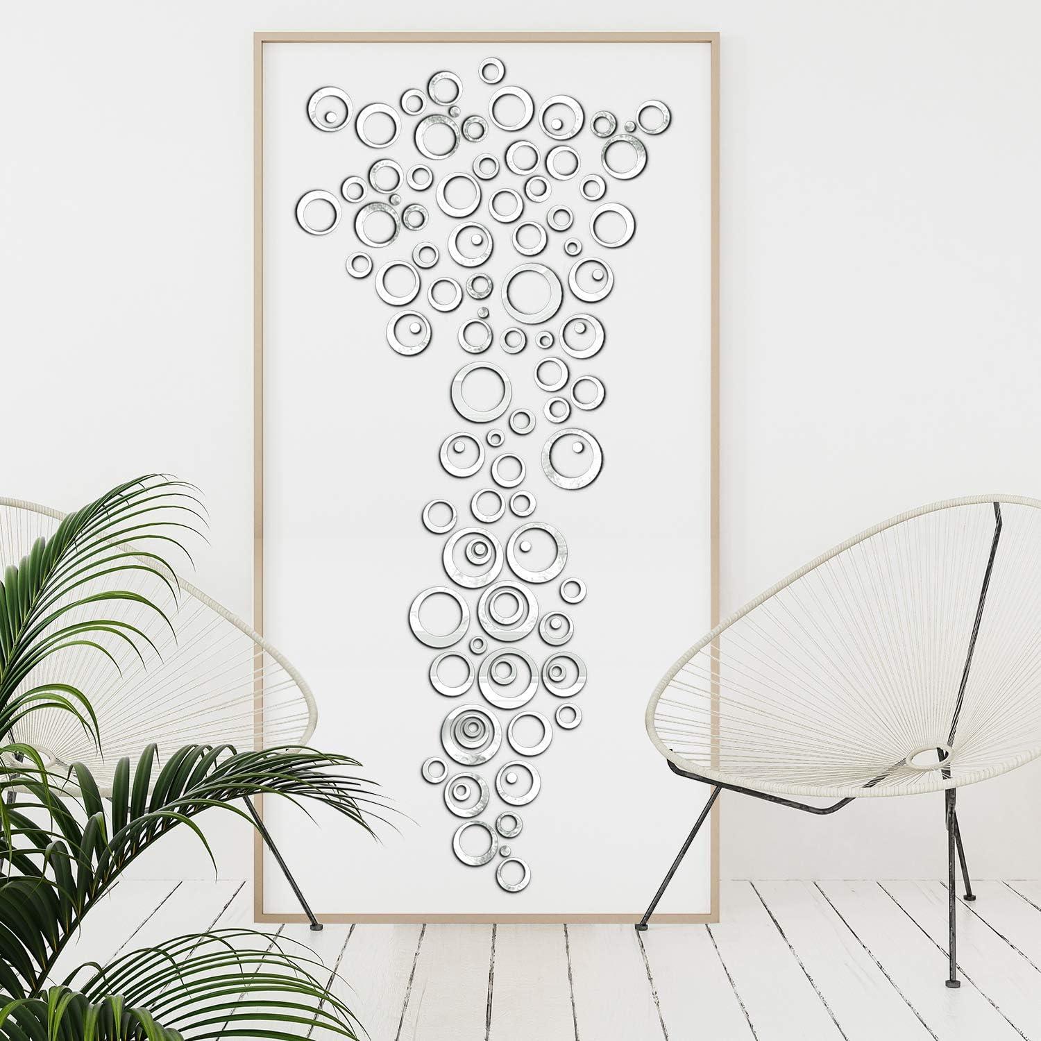 imageShappy 72 Pieces Removable Round Mirror Wall Decal Circle Wall Mirror Stickers Silver Acrylic Decals for Living Room Bedroom Home Wedding Office Home Decor 25135 cm