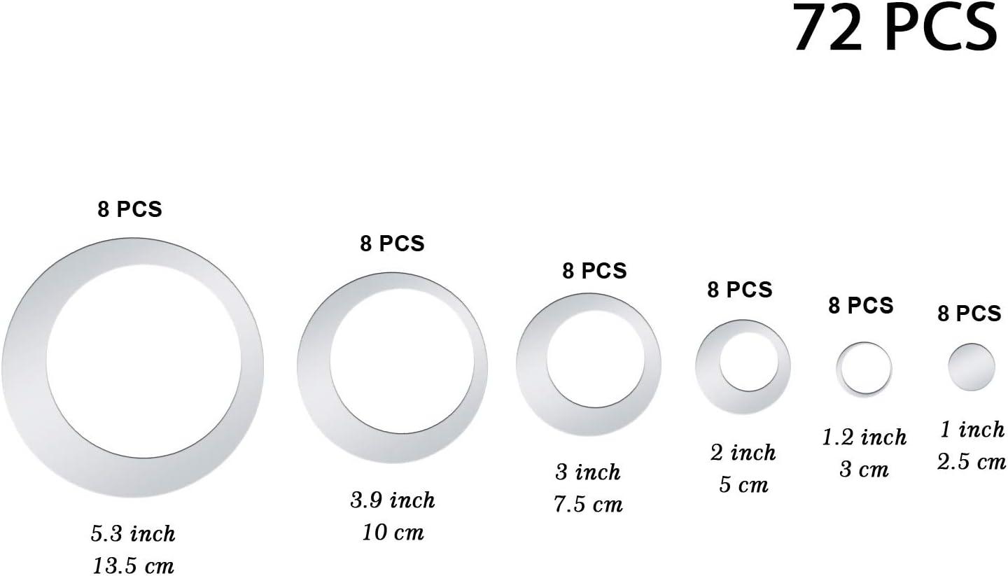 imageShappy 72 Pieces Removable Round Mirror Wall Decal Circle Wall Mirror Stickers Silver Acrylic Decals for Living Room Bedroom Home Wedding Office Home Decor 25135 cm