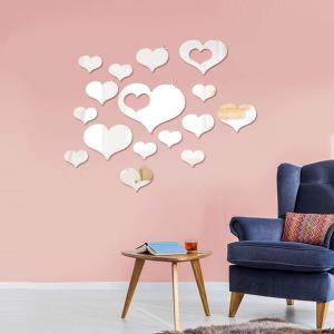 Shappy 33 Pcs Removable Acrylic Heart Mirror Wall Sticker Love Heart Mirror Tiles Decal for Home Bedroom Living Room Bathroom Kitchen Wedding Decor