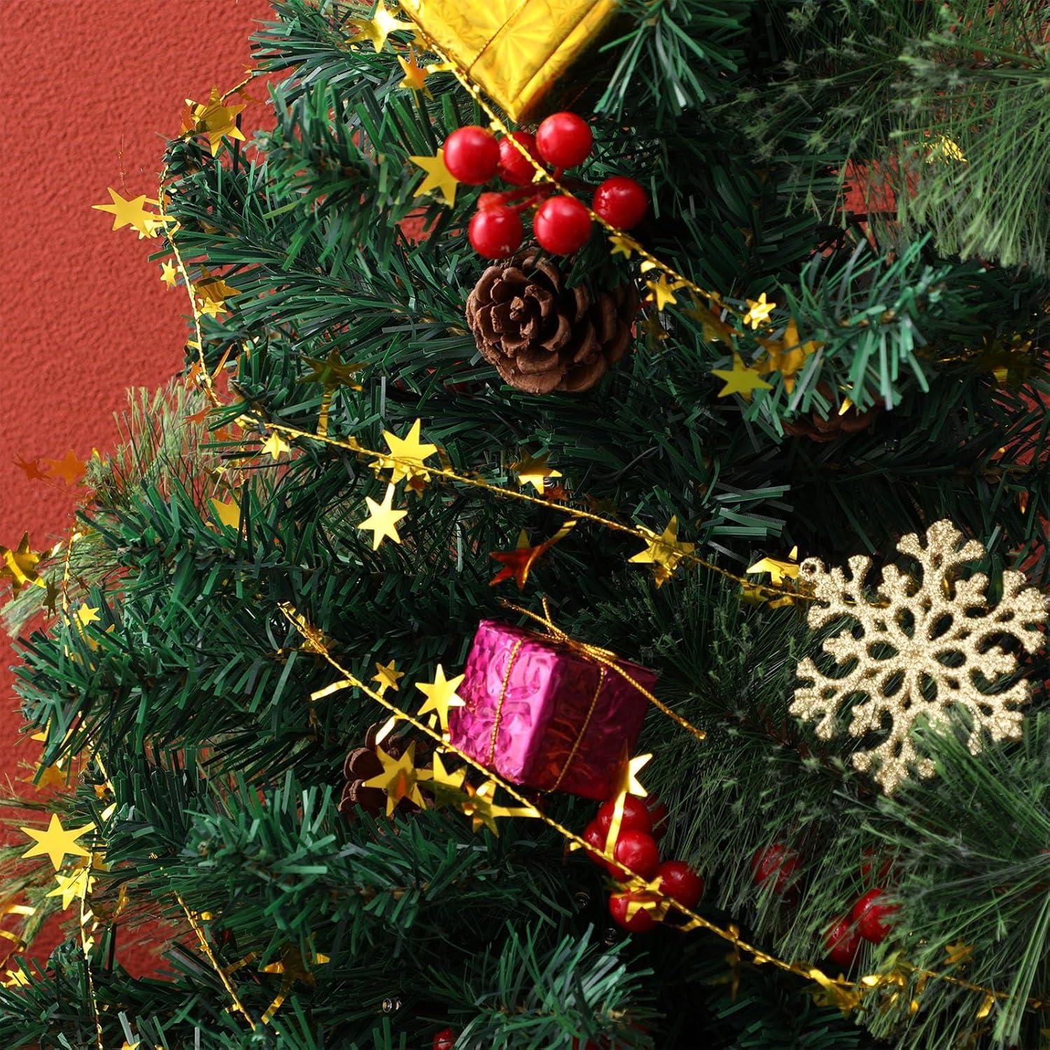 imageShappy 1476 ft Star Garland Wired Christmas Tinsel Garland for Tree Metallic Small Mini 6 Rolls for Decorations MulticolorGold