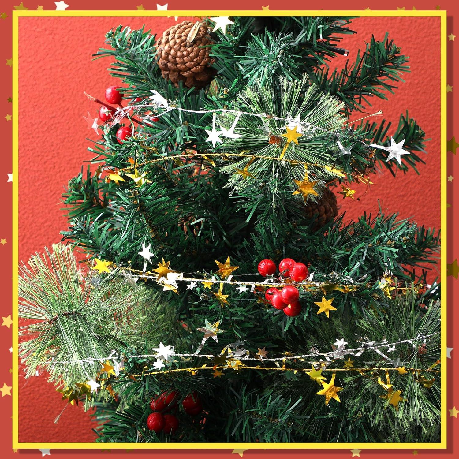 imageShappy 1476 ft Star Garland Wired Christmas Tinsel Garland for Tree Metallic Small Mini 6 Rolls for Decorations MulticolorGold silver