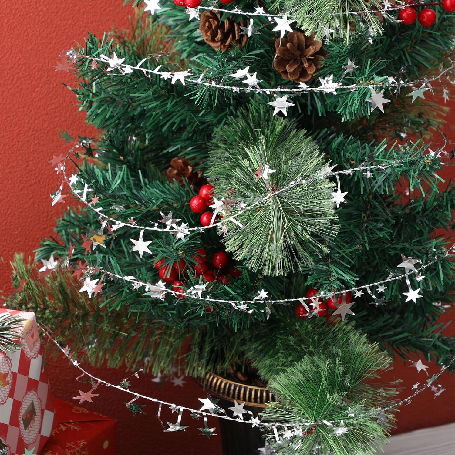imageShappy 1476 ft Star Garland Wired Christmas Tinsel Garland for Tree Metallic Small Mini 6 Rolls for Decorations MulticolorSilver