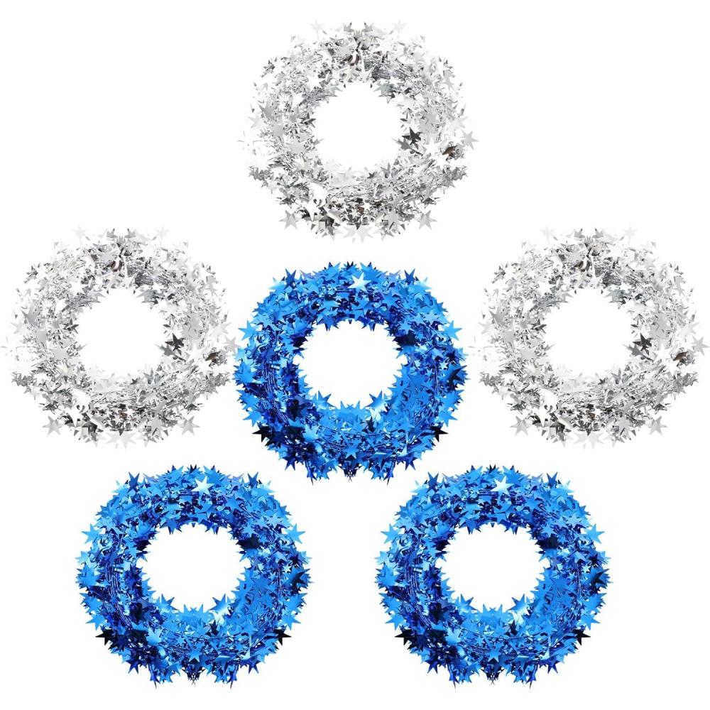 imageShappy 1476 ft Star Garland Wired Christmas Tinsel Garland for Tree Metallic Small Mini 6 Rolls for Decorations MulticolorBlue silver