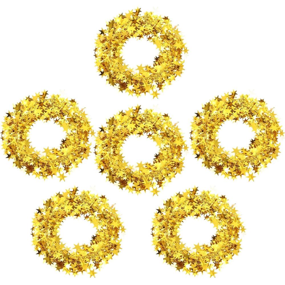 imageShappy 1476 ft Star Garland Wired Christmas Tinsel Garland for Tree Metallic Small Mini 6 Rolls for Decorations MulticolorGold