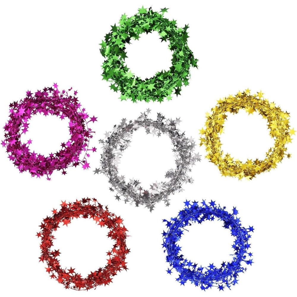 imageShappy 1476 ft Star Garland Wired Christmas Tinsel Garland for Tree Metallic Small Mini 6 Rolls for Decorations MulticolorMulti Color