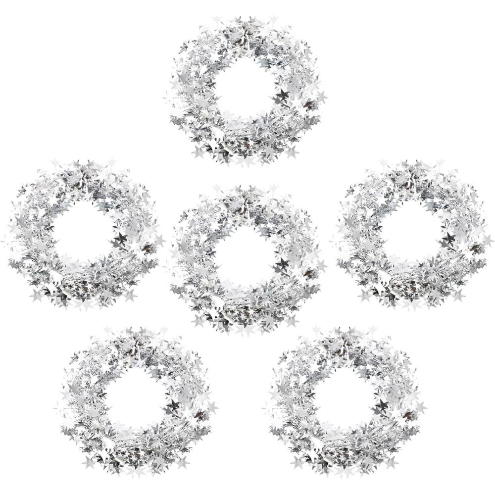 imageShappy 1476 ft Star Garland Wired Christmas Tinsel Garland for Tree Metallic Small Mini 6 Rolls for Decorations MulticolorSilver