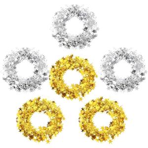 Shappy 147.6 ft Star Garland Wired Christmas Tinsel Garland for Tree Metallic Small Mini, 6 Rolls for Decorations (Multicolor)(Gold silver)