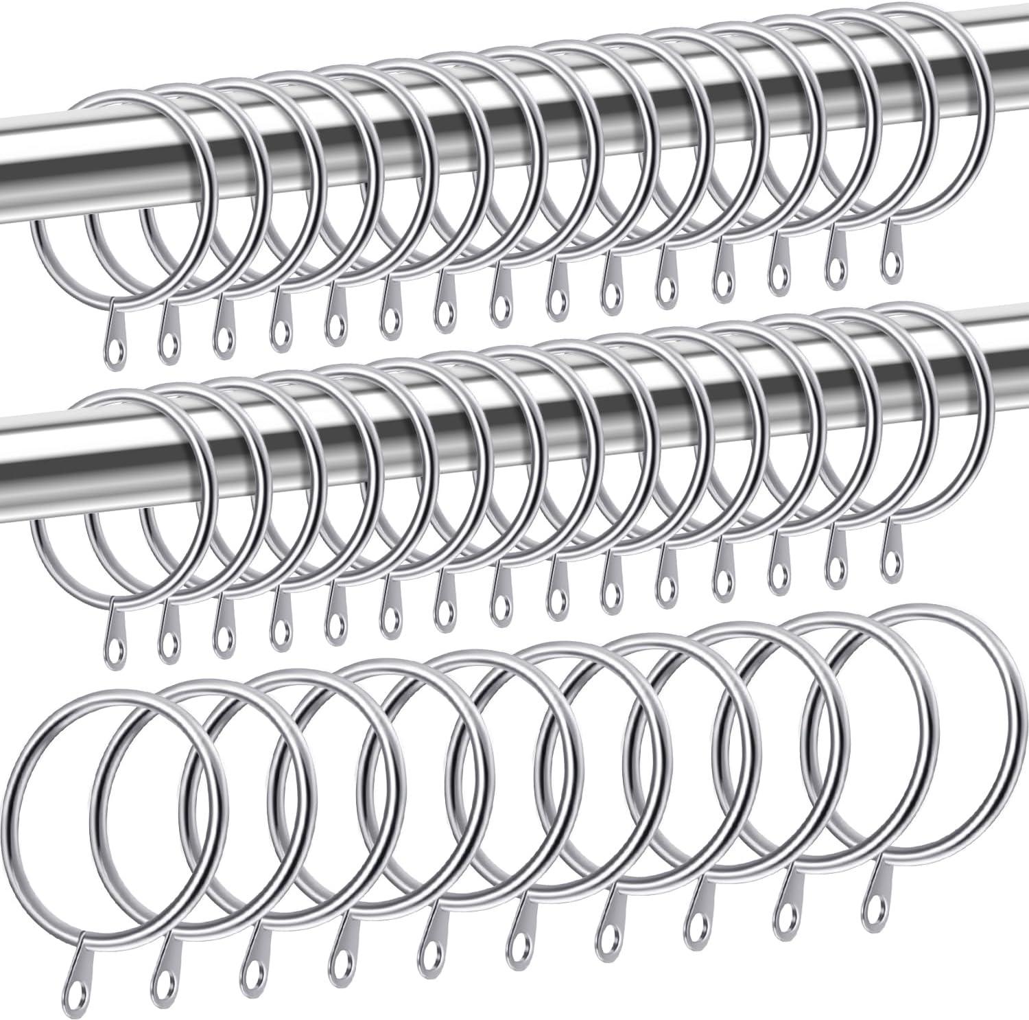 image:imageShappy 40 Pack Metal Drapery Curtain Rod Rings with Eyelets Internal Diameter 15in Fits up to 11in Rod Hanging Drape Sliding Eyelet Black Rings for Window Door Shower BathroomSilver