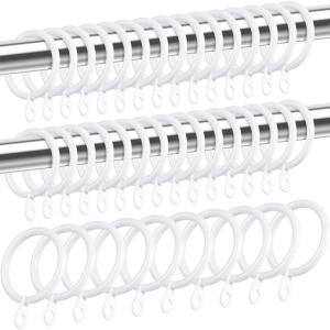 Shappy 40 Pack Metal Drapery Curtain Rod Rings with Eyelets Internal Diameter 1.5in Fits up to 1.1in Rod Hanging Drape Sliding Eyelet Black Rings for Window Door Shower Bathroom(White)