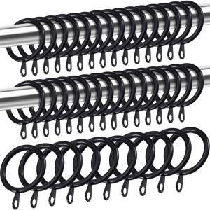 Shappy 40 Pack Metal Drapery Curtain Rod Rings with Eyelets Internal Diameter 1.5in Fits up to 1.1in Rod Hanging Drape Sliding Eyelet Black Rings for Window Door Shower Bathroom(Black)