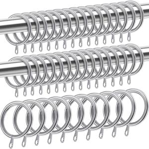 Shappy 40 Pack Metal Drapery Curtain Rod Rings with Eyelets Internal Diameter 1.5in Fits up to 1.1in Rod Hanging Drape Sliding Eyelet Black Rings for Window Door Shower Bathroom(Silver)