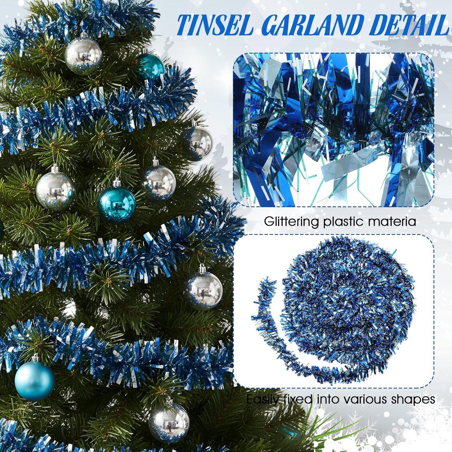 image:imageShappy 90 ft 6 Rolls Wedding Tinsel Garland Decor Glitter Metallic Twist Garland Wedding Summer Luau Birthday Party Indoor Outdoor Hanging Home DecorGreen Gold PurpleDark Blue and Light Blue