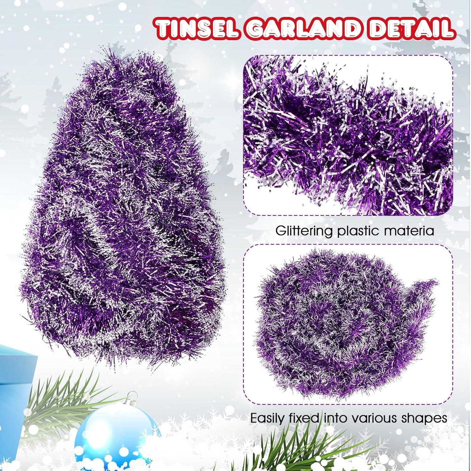 image:imageShappy 90 ft 6 Rolls Wedding Tinsel Garland Decor Glitter Metallic Twist Garland Wedding Summer Luau Birthday Party Indoor Outdoor Hanging Home DecorGreen Gold PurplePurple Frosted Tip