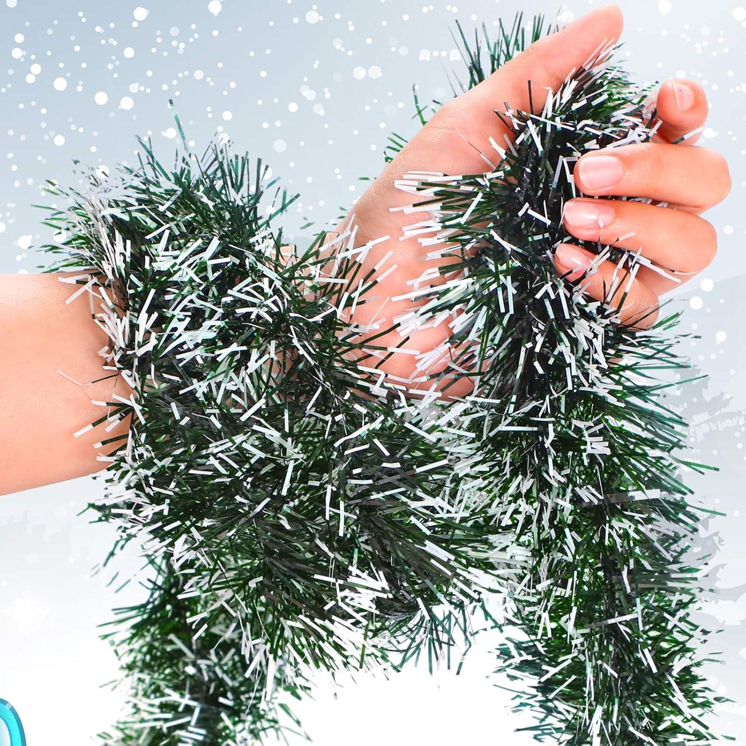 image:imageShappy 90 ft 6 Rolls Wedding Tinsel Garland Decor Glitter Metallic Twist Garland Wedding Summer Luau Birthday Party Indoor Outdoor Hanging Home DecorGreen Gold PurpleWhite Tip Green