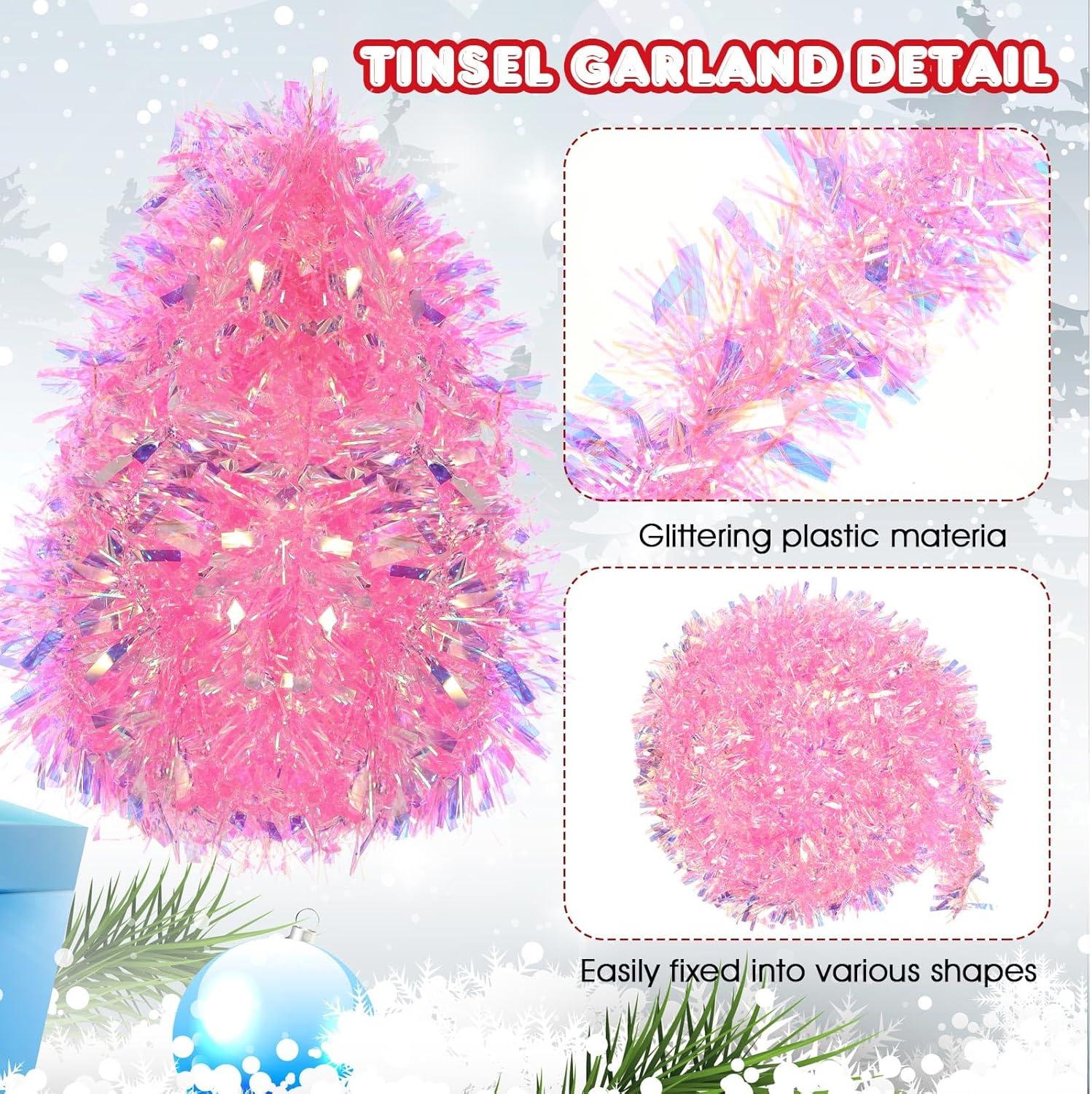 image:imageShappy 90 ft 6 Rolls Wedding Tinsel Garland Decor Glitter Metallic Twist Garland Wedding Summer Luau Birthday Party Indoor Outdoor Hanging Home DecorGreen Gold PurpleLaser Pink