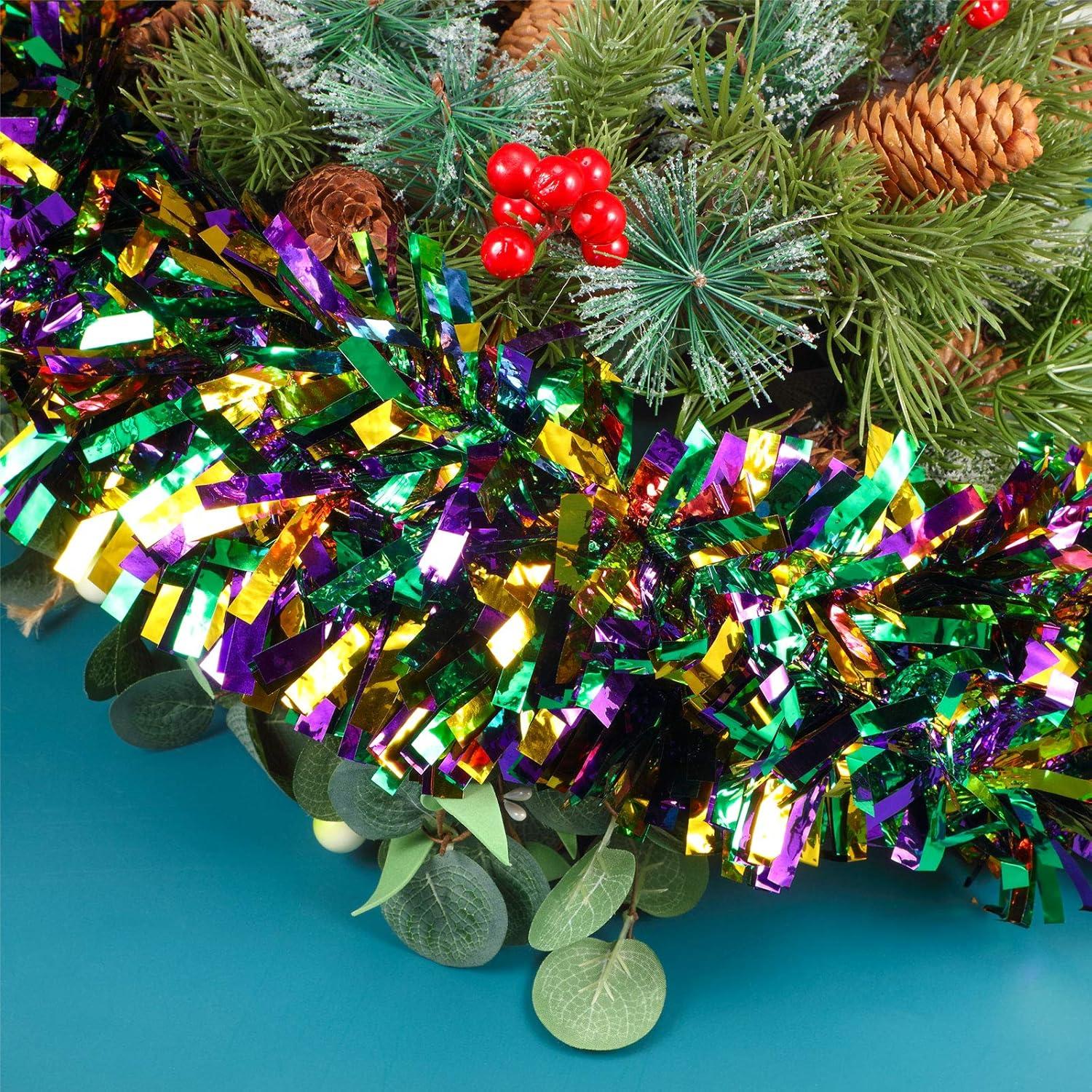 image:imageShappy 90 ft 6 Rolls Wedding Tinsel Garland Decor Glitter Metallic Twist Garland Wedding Summer Luau Birthday Party Indoor Outdoor Hanging Home DecorGreen Gold PurpleGreen Gold Purple