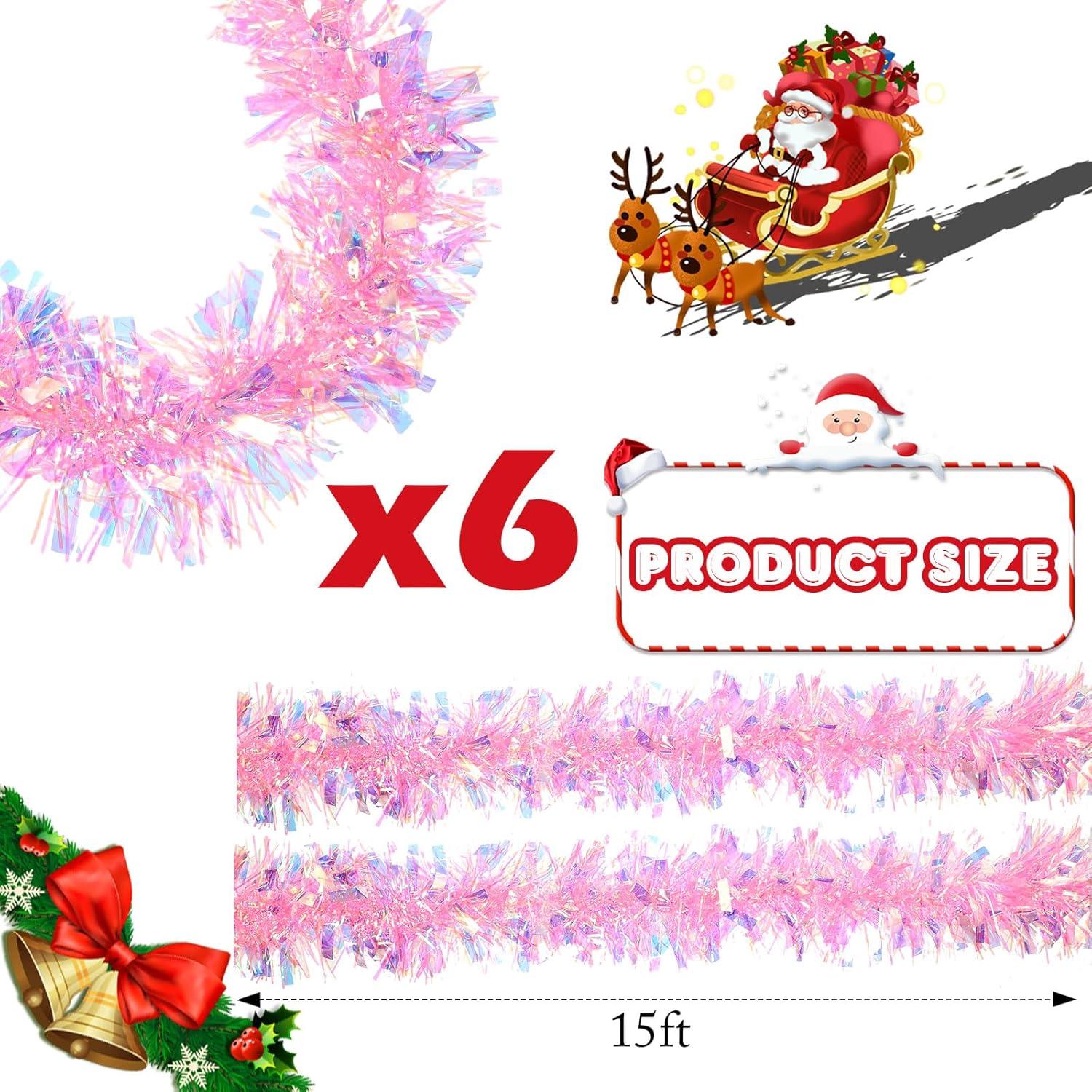 image:imageShappy 90 ft 6 Rolls Wedding Tinsel Garland Decor Glitter Metallic Twist Garland Wedding Summer Luau Birthday Party Indoor Outdoor Hanging Home DecorGreen Gold PurpleLaser Pink