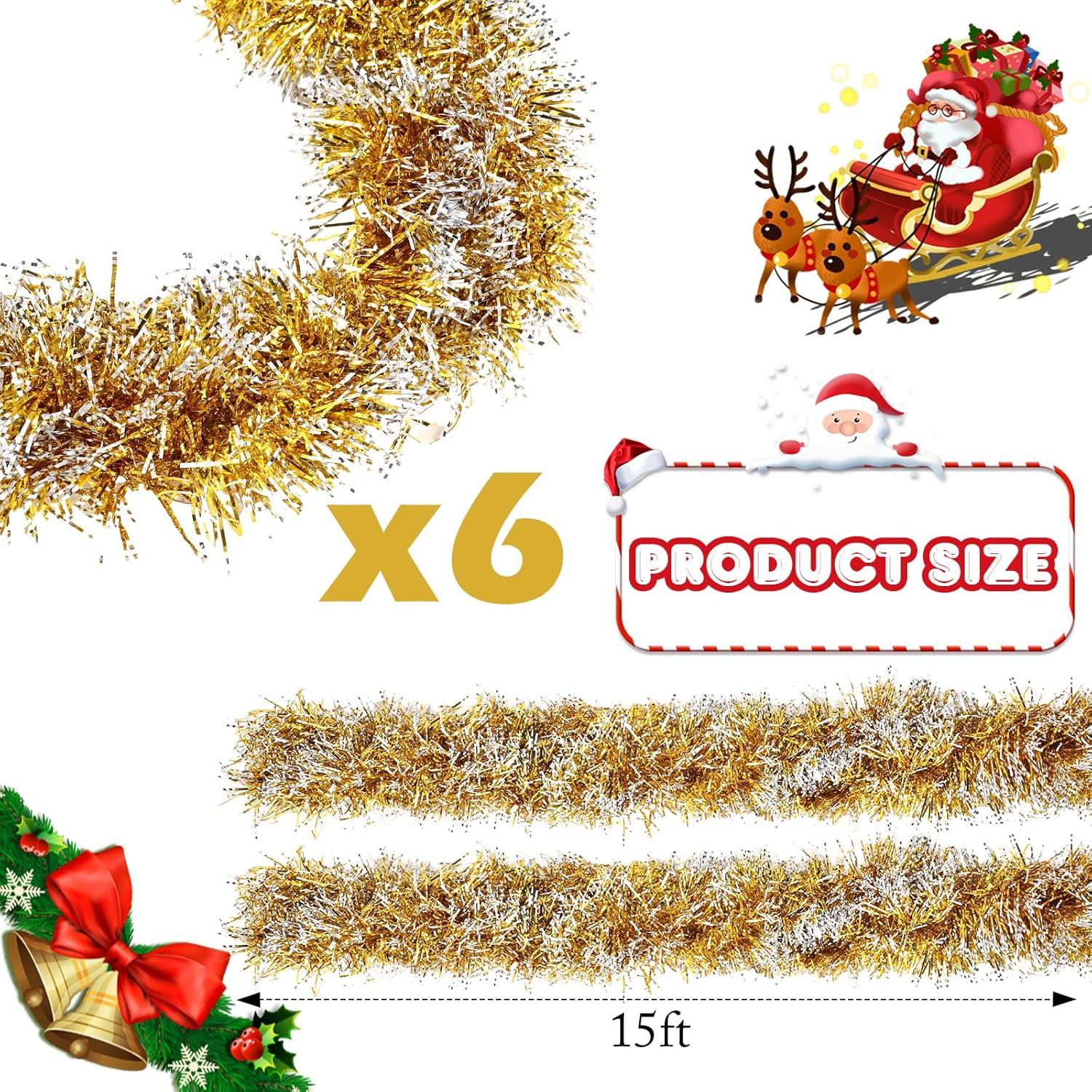 image:imageShappy 90 ft 6 Rolls Wedding Tinsel Garland Decor Glitter Metallic Twist Garland Wedding Summer Luau Birthday Party Indoor Outdoor Hanging Home DecorGreen Gold PurpleGold Frosted Tip
