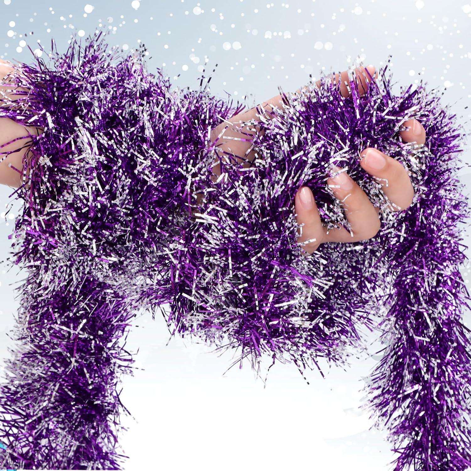 image:imageShappy 90 ft 6 Rolls Wedding Tinsel Garland Decor Glitter Metallic Twist Garland Wedding Summer Luau Birthday Party Indoor Outdoor Hanging Home DecorGreen Gold PurplePurple Frosted Tip