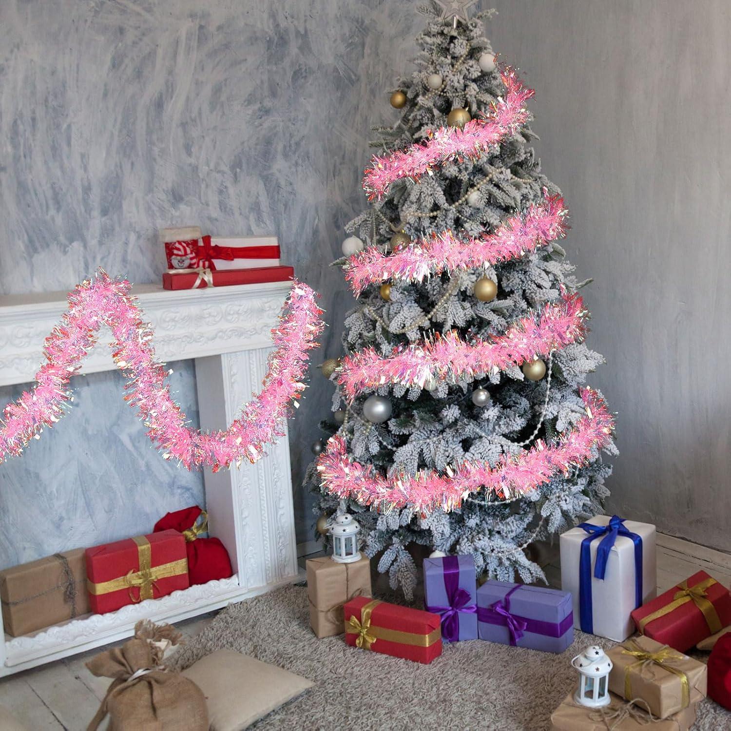 image:imageShappy 90 ft 6 Rolls Wedding Tinsel Garland Decor Glitter Metallic Twist Garland Wedding Summer Luau Birthday Party Indoor Outdoor Hanging Home DecorGreen Gold PurpleLaser Pink