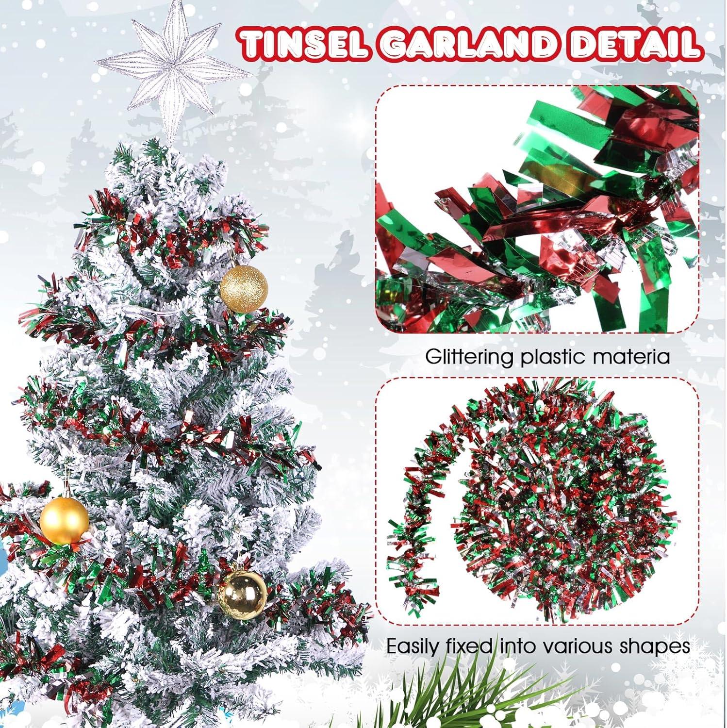 image:imageShappy 90 ft 6 Rolls Wedding Tinsel Garland Decor Glitter Metallic Twist Garland Wedding Summer Luau Birthday Party Indoor Outdoor Hanging Home DecorGreen Gold PurpleSilver Red Green