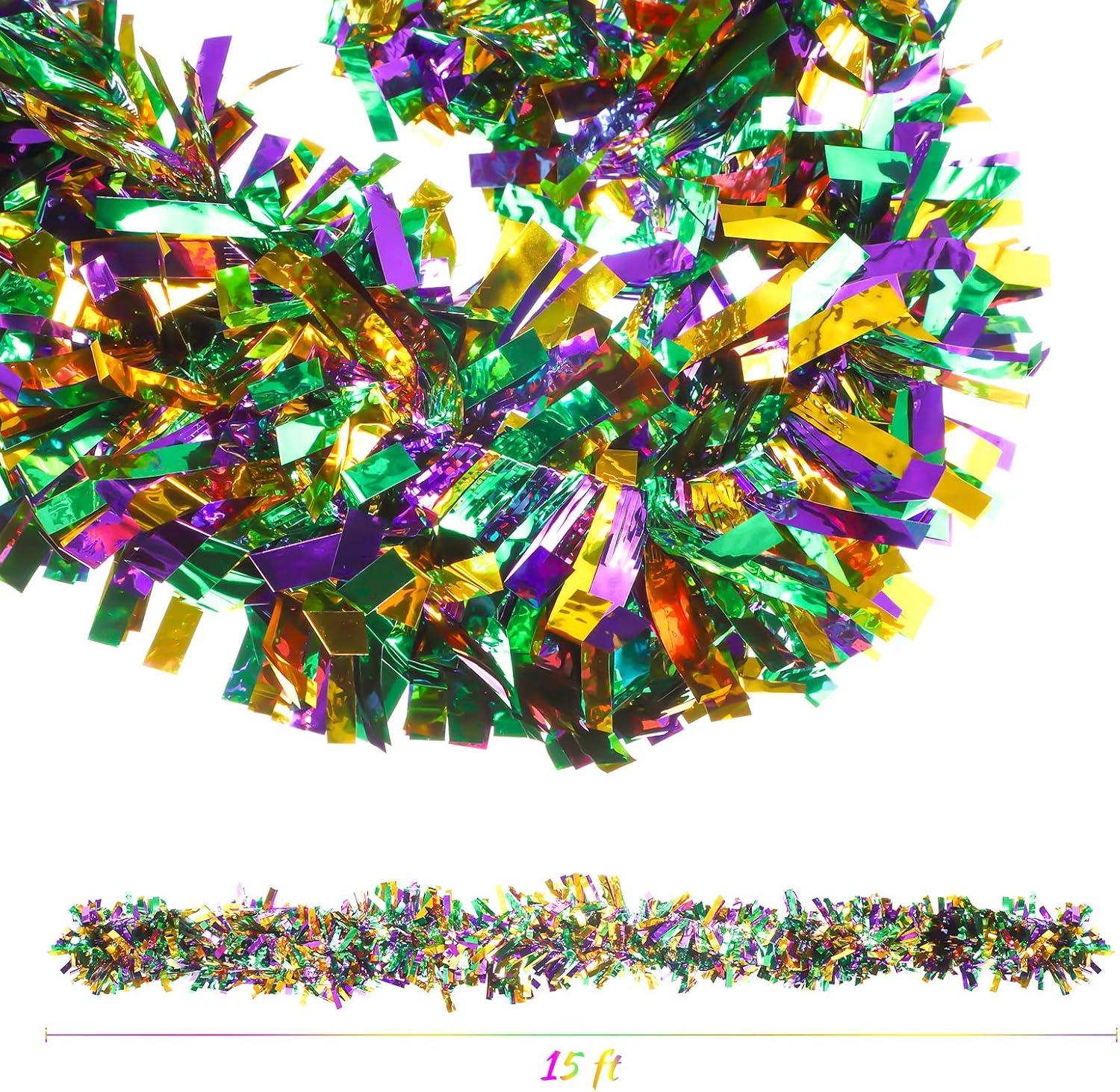 image:imageShappy 90 ft 6 Rolls Wedding Tinsel Garland Decor Glitter Metallic Twist Garland Wedding Summer Luau Birthday Party Indoor Outdoor Hanging Home DecorGreen Gold PurpleGreen Gold Purple